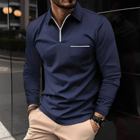 Florent - Herren-Langarm-Polo mit Zipper - Marineblau