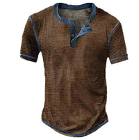 Lässiges Henley Oberteil Im Retro Farbblock Stil für Herren - Braun