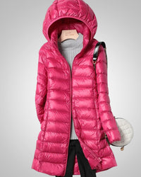 Paula | Damen Leichte Gesteppte Lange Daunenjacke - Dunkelrot