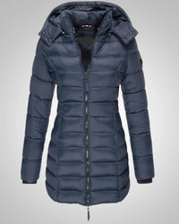Ella | Damen Lange Kapuzen Winter Daunenjacke - Blau