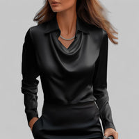 Theresa | Elegante Wasserfall Satinbluse - Schwarz