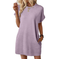 Clariss | Damen T-Shirt Kleid Kurzarm Rundhals Mini Sommer - Helllila