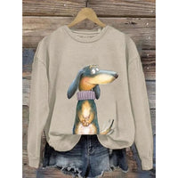 Damen Sweatshirt mit Rundhalsausschnitt und langen Ärmeln - Beige A