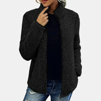 Claudia | Damen Lässige Reißverschluss Fleecejacke - Schwarz