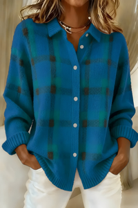 Anna – Weiche Strickjacke mit Karomuster - Blau