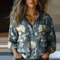 Amelie | Damen Boho Muster Bluse Quasten Bindung – Boho Bluse Fransen Sommer 2026 - Blau