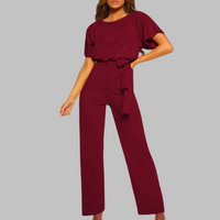 Amber | Damen Overall Fledermausärmel Bindegürtel Weites Bein - Bordeaux