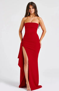 Stacy | Damen Schulterfrei Maxikleid – Schulterfreies Elegantes Maxi Kleid - Red