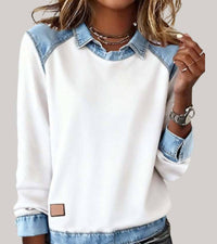 Ravit - Denim Strickoberteil Mit Langen Ärmeln - Weiß