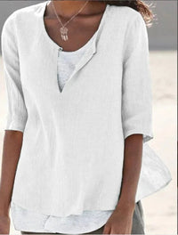Vera | Damen Bluse 3/4-Arm Lagenlook V-Ausschnitt - Weiß