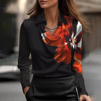 Karin™ | Elegante Satinbluse mit V-Ausschnitt - Schwarzer Blumendruck