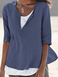 Vera | Damen Bluse 3/4-Arm Lagenlook V-Ausschnitt - Blau