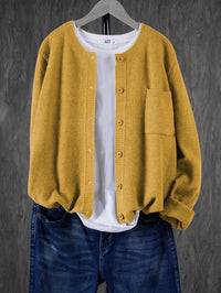 Eugenia | Damen Rundhals-Cardigan mit Knöpfen und Tasche - Gelb