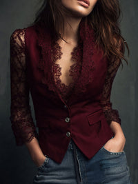 Felicia | Zarte Spitzenbluse im modernen Look - Bordeaux