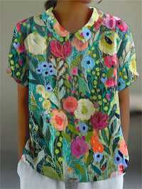 Daisy | Damen Aquarell Blumen Bluse – Aquarell Florales Hemd Künstlerisch - Mehrfarbig