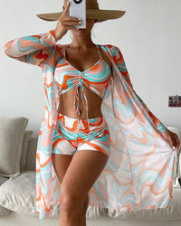 Zellea | lebhaftes 3-teiliges bedrucktes Bikini-Set - Orange