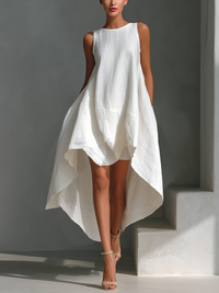 Alyna – Ärmelloses Midikleid Mit Asymmetrischem Saum - Weiß
