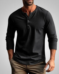 Stephen | Herren Slim Fit Henley Longsleeve T-Shirt - Schwarz