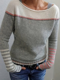 Greta | Eleganter Damen Pullover breit und gestreift - Grau