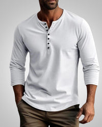 Stephen | Herren Slim Fit Henley Longsleeve T-Shirt - Weiß