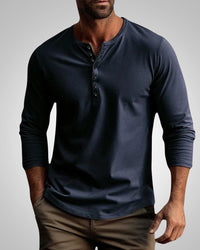 Stephen | Herren Slim Fit Henley Longsleeve T-Shirt - Blau