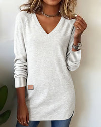 Emma | Modischer Damen Pullover V-Ausschnitt elegant - Hellgrau