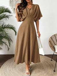 Damen Midikleid mit V-Ausschnitt - Kamel