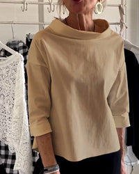Damenbluse mit Wasserfallkragen 3/4-Arm - Khaki