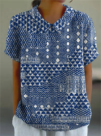 Zara | Damen Tribaler Print Bluse – Tribal Muster Hemd Ethnisch - Blau