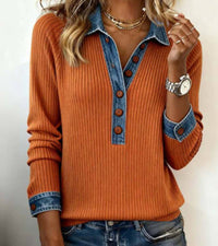 Ravit - Denim Strickoberteil Mit Langen Ärmeln - Orange