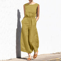 Gerader Jumpsuit mit Falten am Revers ohne Gürtel - Nora - Gelb