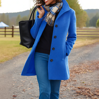 Elena | Damen Klassischer Knopf Mantel - Blau