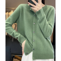 Miriam | Damen Bequem Woll Strickjacke - Hellgrün