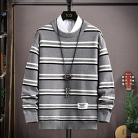 Pinet - Moderner Pullover Herren Weichgestrickt für Herbst und Winter Vielseitig und Gemütlich - Grau gestreift
