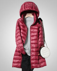 Paula | Damen Leichte Gesteppte Lange Daunenjacke - Burgund