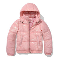 Yazmin - Eine dicke, glänzende Damenjacke mit Kapuze - Rosa