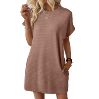 Clariss | Damen T-Shirt Kleid Kurzarm Rundhals Mini Sommer - Hellbraun
