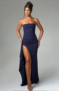 Stacy | Damen Schulterfrei Maxikleid – Schulterfreies Elegantes Maxi Kleid - Blue