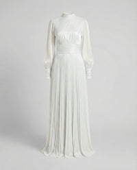 Damen Maxikleid mit Falten und langen Ärmeln - Weiß