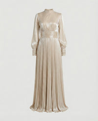 Damen Maxikleid mit Falten und langen Ärmeln - Aprikose