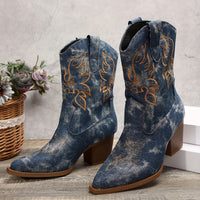 Ealasaid | Damen Westernstiefel für breite Waden mit Stickerei - Blau