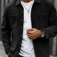 Bryce | Herren Langarm-Overshirt mit Taschen und Knöpfen - Schwarz