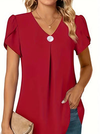 Thilakshi - Kurzärmelige Bluse Mit Rüschen Und Einem Knopf - Rot
