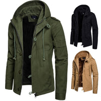 Herren Kapuzenjacke mit Kordelzug und Taschen - Olivgrün