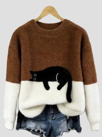 Luna | Damenpullover mit Katzenmotiv - Braun
