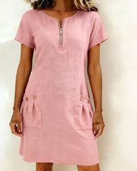 Krystan – Kurzärmeliges Utility Kleid Mit Reißverschluss Vorne - Rosa