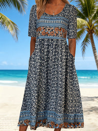 Jeeni – Kurzärmeliges Kleid Mit Blumenmuster - Blau