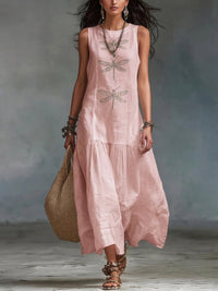 Geneva | Damen Rundhals Ärmelloses Maxikleid - Rosa