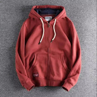 Max | Herren Zip-Hoodie Fleece Kapuzenpullover Casual - Ziegelrot