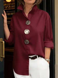 Mila | Bequeme Bluse mit lockerer Passform und Stehkragen - Burgunder